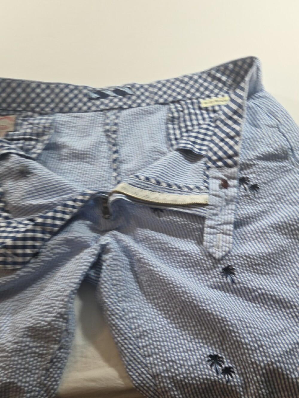 Brooks Brothers Light Blue Seersucker Shorts Palm Tree Embroidered Summer Casual - Picture 12 of 12